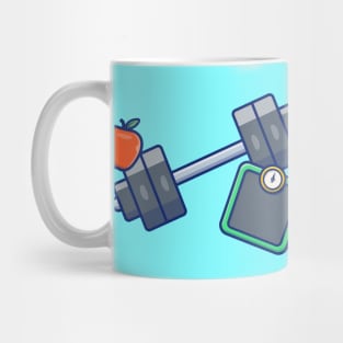 Dumbbell, Apple, And Weight Scales Cartoon Mug